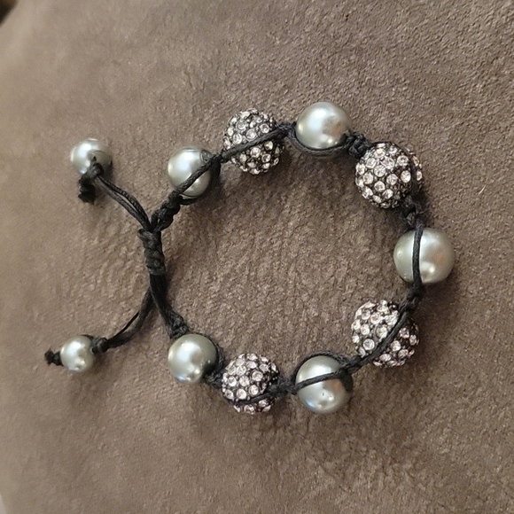 GLASS Pearl Disco Ball Beaded Macrame Slide Shamballa Bracelet - Picture 2 of 8